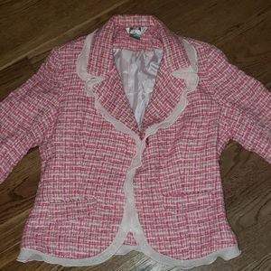 Pink tweed suit jacket